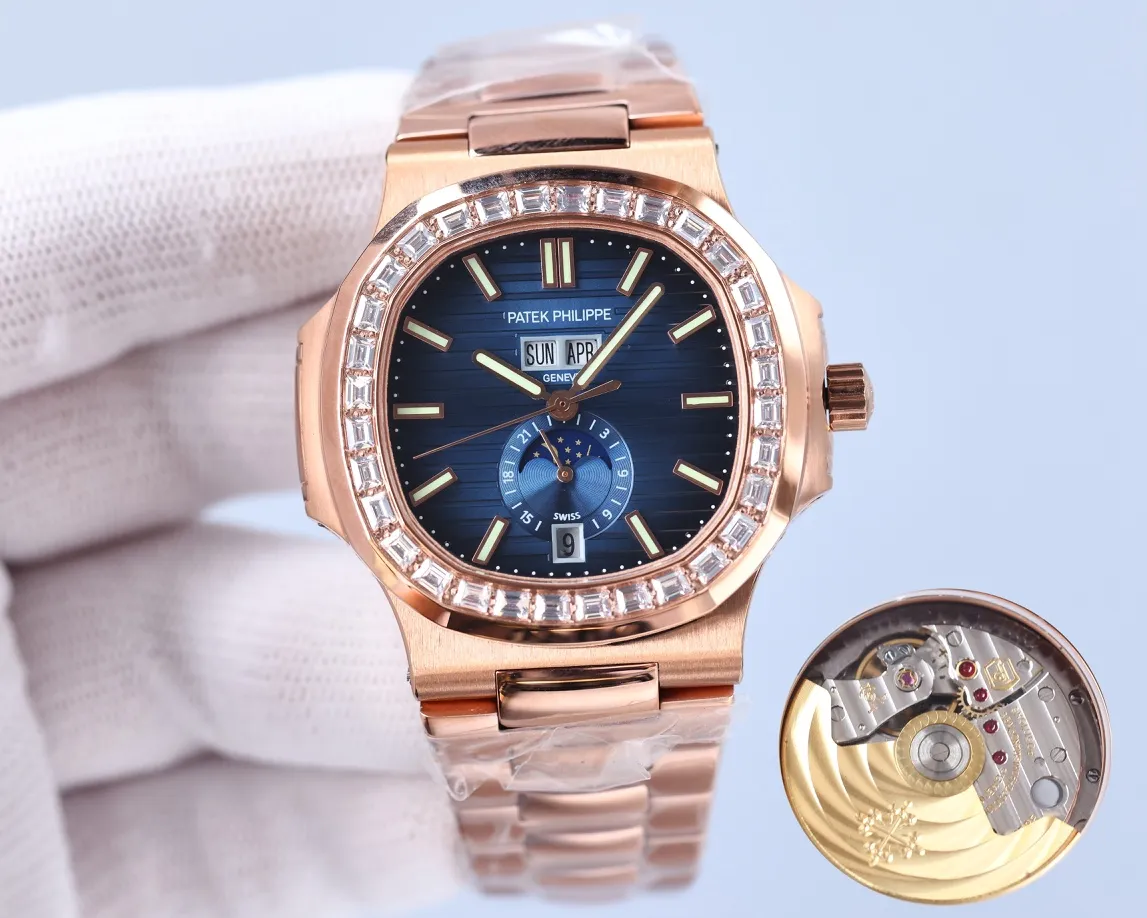 Patek Philippe Sporty Elegance Series 5726/1A-014 1. The structure of the case is the same as the original one. The hole on the case is beveled. When the screw is screwed in, it will move downward to tighten the front cover. The three-layer waterproof ring screw-in crown makes the case super waterproof. 2. The replica movement in the 3.0 era is modified to Cal.324 S QA LU 24 H movement 3. The steel strap has good texture, can be bent flexibly, and is comfortable to wear. It does not have the bending range of some versions on the market that is not enough to wear on small wrists, and the strap cannot be bent. The buckle is made of spring steel and has good elasticity. 4. Functions include three-hand time display, month and week calendar display, and moon phase 24h display. The functions are real and usable. The quick adjustment position of the month and week is different from other versions on the market and remains consistent with the original.